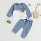 Toddler Baby Boy Fall Clothes Waffle Contrast Color Sweatshirt Pants Sets - Image 2