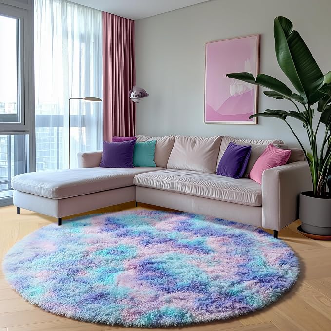 ONASAR Rainbow Round Area Rugs 5ft, Soft Bedroom Circle Rug Mats - Image 3