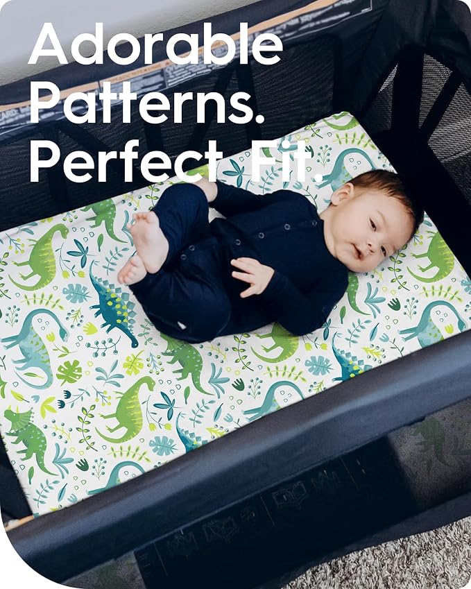 Dinosaur Pack N Play Sheets Fitted, Ultra Soft Mini Crib Sheets - Image 3