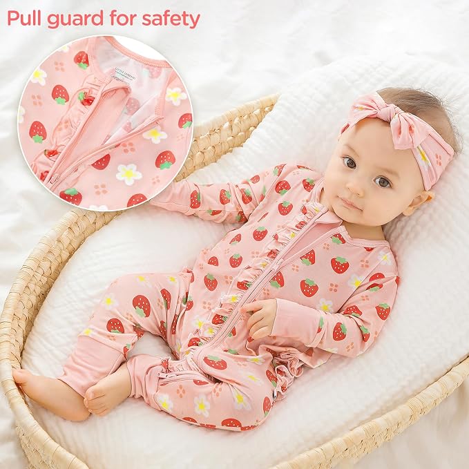 Viscose from Bamboo Ruffled Zippered One-Piece Infant Footless Sleepers Rompers - Image 3