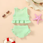 HAPPYMA Baby Swimsuit Toddler Girl Bathing Suit Summer Solid Color Bikini Set - Image 3