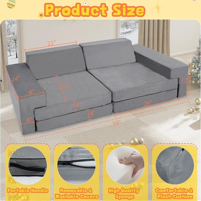 Kids Play Couch, Modular Couch for Toddler and Baby Playroom/Bedroom, - Image 3