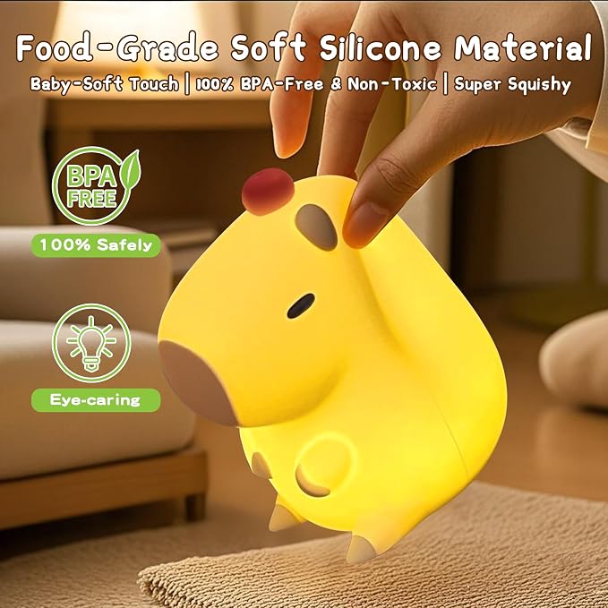 Capybara Night Light, Cute Tangerine LED Squishy Novelty Animal Night Lamp - Image 3
