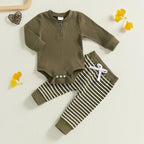 Newborn Baby Boy Girl Clothes Ribbed Knitted Long Sleeve Romper Pants Solid - Image 2