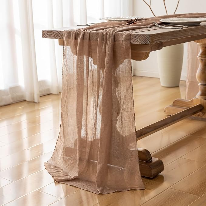 3pcs Nude Gauze Rustic Cheesecloth Table Runner 120 Inch 10 FT - Image 4