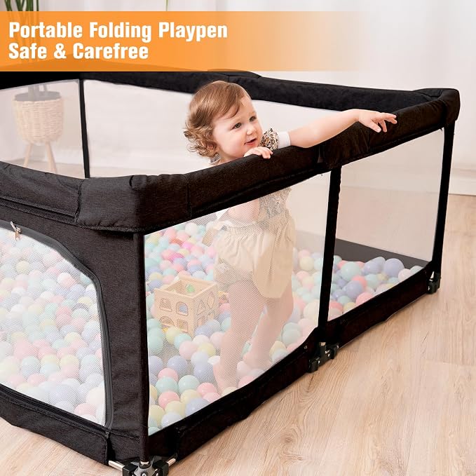 Foldable Baby Playpen with Gate, Extra Large Collapsible Play Yard - Image 3