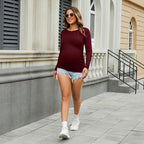 Bhome Women's Maternity Shirts 3 Packs Long Sleeve Pregnancy Tops Basic Side - Image 4