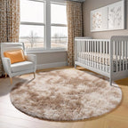 ONASAR Tie-Dye Beige Round Area Rugs 5ft, Soft Bedroom Circle Rug Floor Mats - Image 4