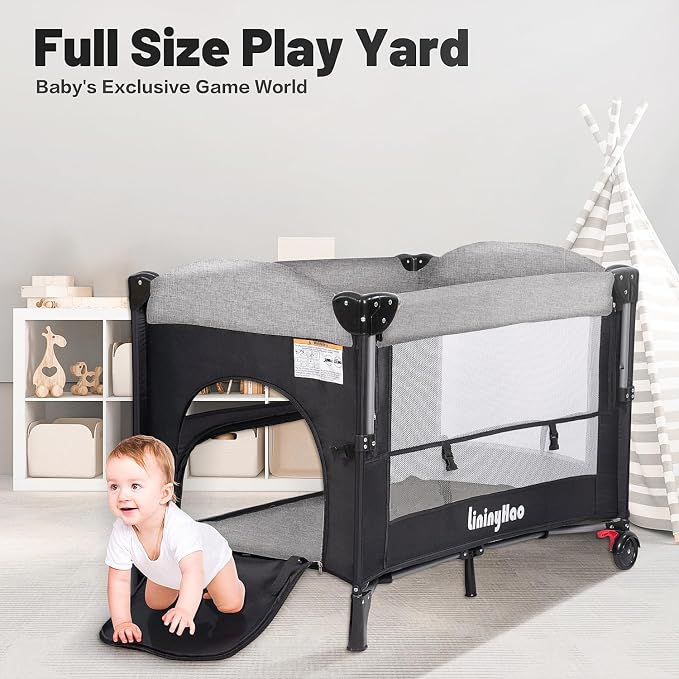 4 in 1 Height Adjustable Baby Playard, Foldable Nursery Center - Image 3