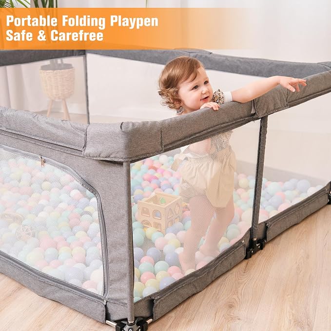 Foldable Baby Playpen with Gate, Extra Large Collapsible Play Yard - Image 3