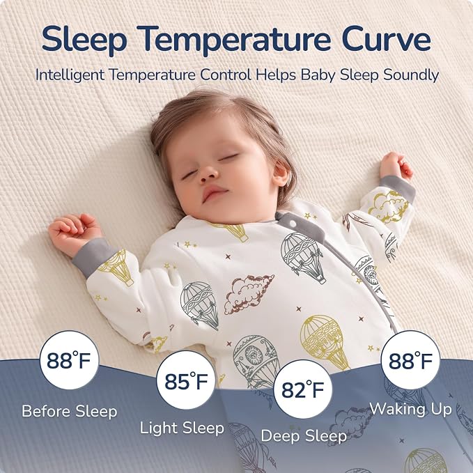 Baby Sleep Sack 6-12 Months, Cotton Detachable Long Sleeve Sleep Sack, 1.0 Tog - Image 5