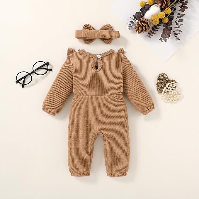 Happy Town Baby Girl Romper Infant Fall Winter Clothes Ruffle Sweater Long - Image 3