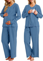 OUGES 100% Cotton Women's Maternity Nursing Pajamas Sets Button Down by OUGES