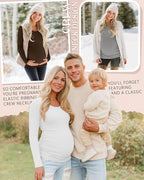 Riyiper 4 Pack Women's Maternity Shirts, Long Sleeve Cotton Ribbed Pregnancy - Image 4
