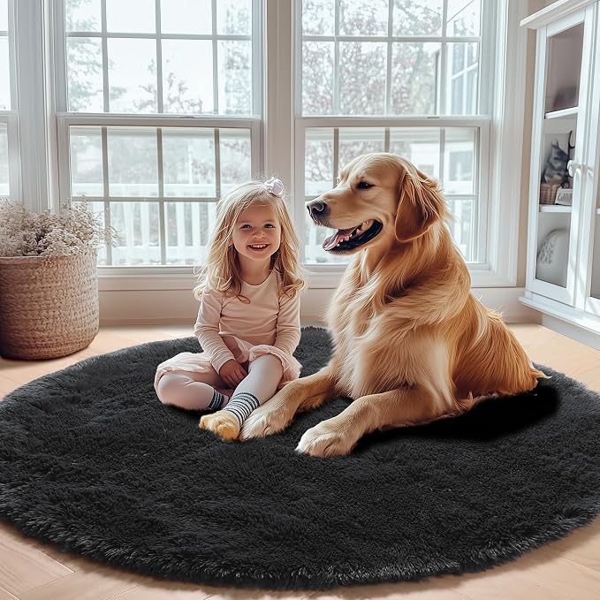 ONASAR Black Round Area Rugs 6ft, Ultra Soft Bedroom Circle Rug - Image 7