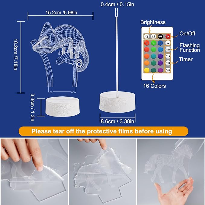 FULLOSUN Chameleon 3D Night Light Lizard Projection LED Lamp Baby Nursery - Image 9
