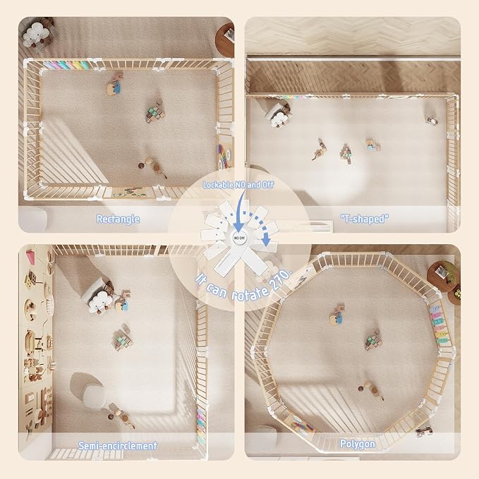 Baby Playpen - Adjustable Multi-Shape Wooden Play Yard, Portable Collapsible - Image 4