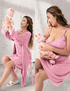 SUNNYBUY Women's Nursing Nightgown Maternity Robe Set, 3 in 1 Labor Delivery - Image 2
