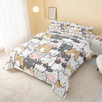QOOMO Kawaii Cat Comforter Full Size, Cats Bedding Set - Image 3