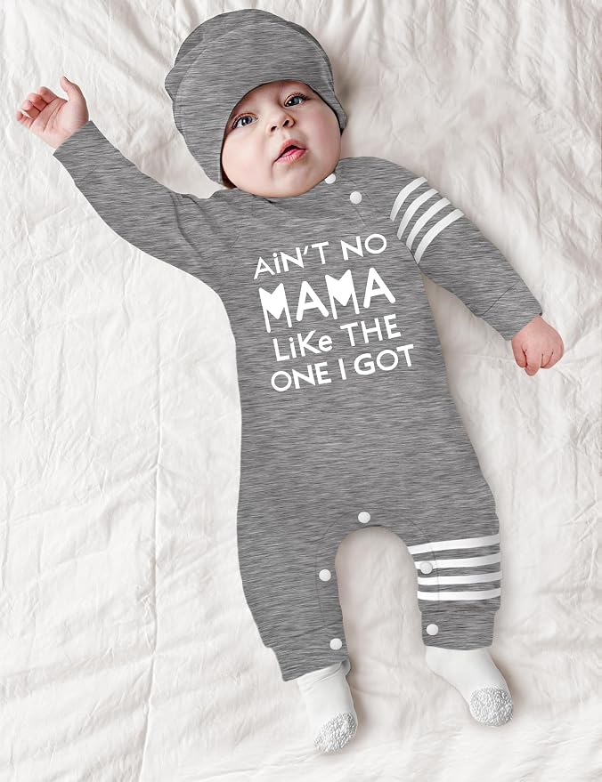Baby Boy Clothes Infant Mamas Print Romper Stripe Sleeve Outfits Fall Winter - Image 2