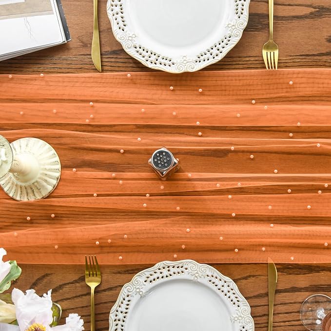 Artoid Mode Pearl Orange Gauze Table Runner 120 Inch 10FT, Seasonal Sheer - Image 2