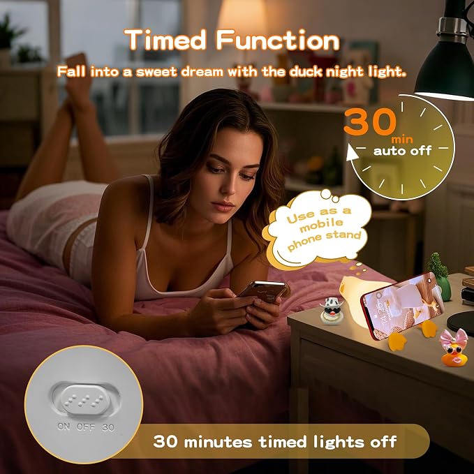 Lying Flat Duck Silicone Night Light, Cute Ducky Lamp - Image 3