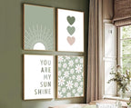 Boho Wall Art Set of 4 Sage Green Nursery Wall Decor You Are My Sunshine Canvas - Image 8