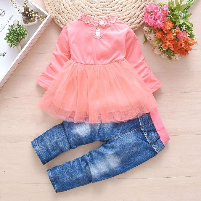Peacolate 6M-4Years Spring Fall Baby Girls Clothing Set 3pcs Long Sleeve Dress - Image 3