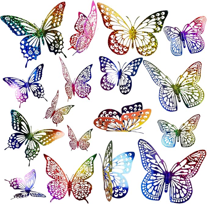 JOSDIOX 48 Pcs Rainbow 3D Butterfly Wall Stickers by JOSDIOX