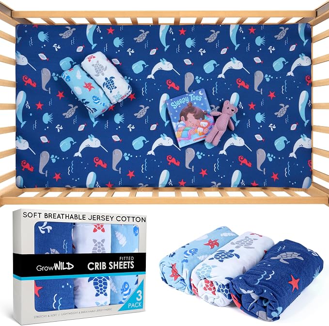 GROW WILD Blue Ocean Baby Crib Sheets - Image 3