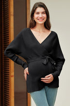 OUGES Womens Soft Cotton Blend Maternity Sweater Wrap V Neck Long Sleeve V Back - Image 5