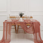 DOLOPL Boho Table Runner Dusty Blush Cheesecloth Table Runner 13.3ft Rustic - Image 6