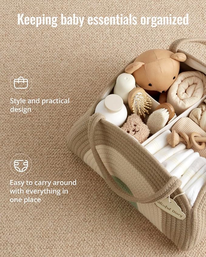 Blissful Diary Baby Diaper Caddy Organizer, Cotton Rope Diaper Caddy Basket - Image 2