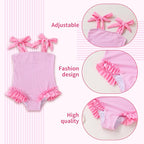 Happy Town Toddler Swimsuit Girl Solid Color Stripe One-Piece Baby Bathing Suits - Image 4