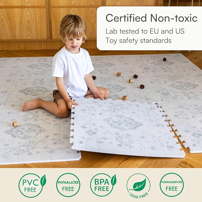 Lillefolk Baby Play Mat for Floor – 6x8ft Vintage Gray | Soft Non Toxic Premium - Image 7