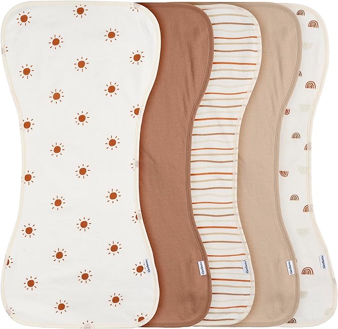 Gerber Baby Unisex Burp Cloths 5-Pack, Rust Tan, Size 10.5" x 21" by Gerber