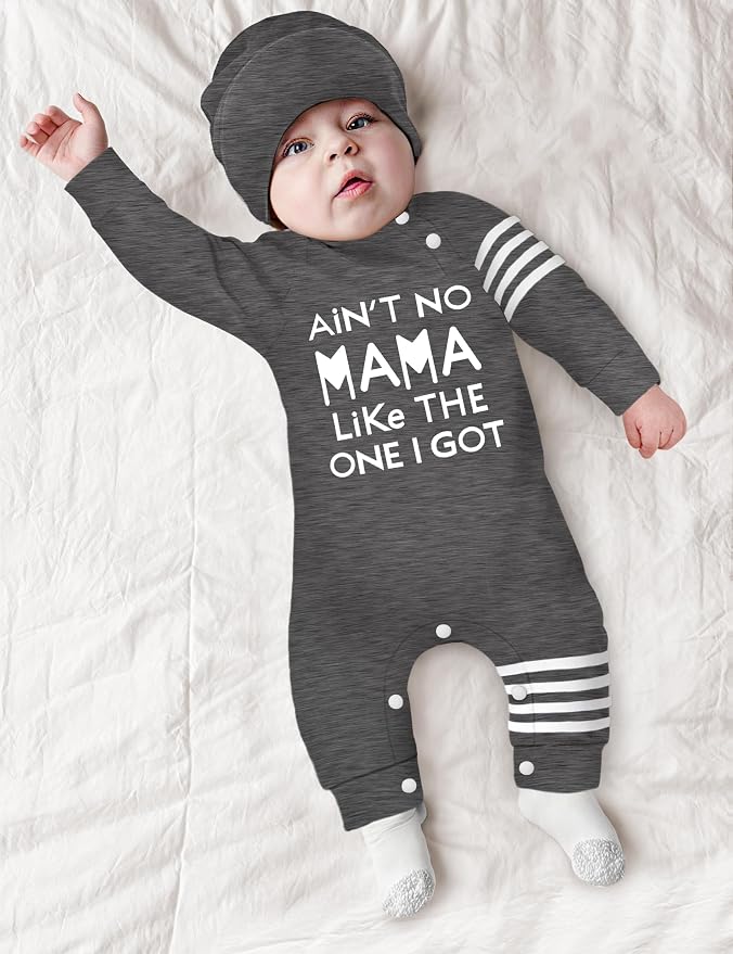 Baby Boy Clothes Infant Mamas Print Romper Stripe Sleeve Outfits Fall Winter - Image 2