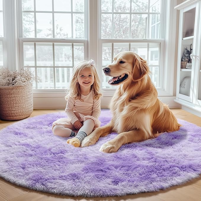 ONASAR Tie-Dyed Purple Round Area Rug 4ft, Soft Bedroom Circle Rugs Floor Mats - Image 6