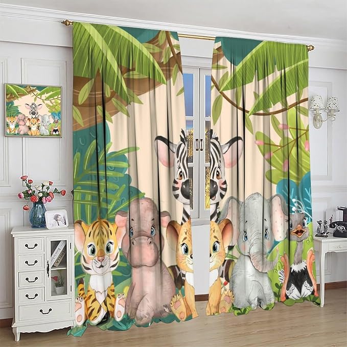 Animals Curtains Colorful Forest Cartoon Cute Zebra Tiger Elephant - Image 4