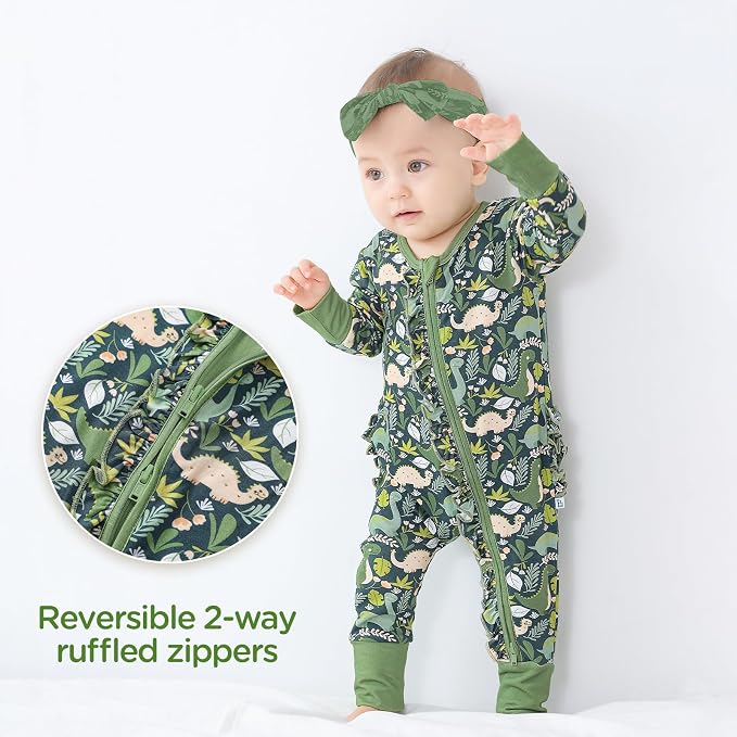 Viscose from Bamboo Ruffled Zippered One-Piece Infant Footless Sleepers Rompers - Image 2