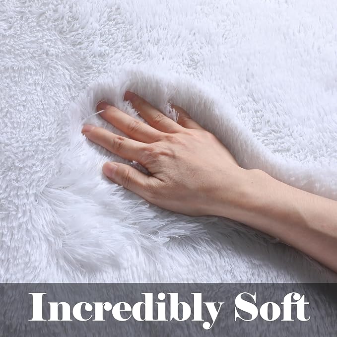 ONASAR White Area Rugs for Bedroom Fluffy, 4x6 Soft Shag Plush Bedside Rug - Image 2