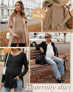 Riyiper 3 Pack Women's Maternity Long Sleeve T-Shirts Round Neck Side Split - Image 4