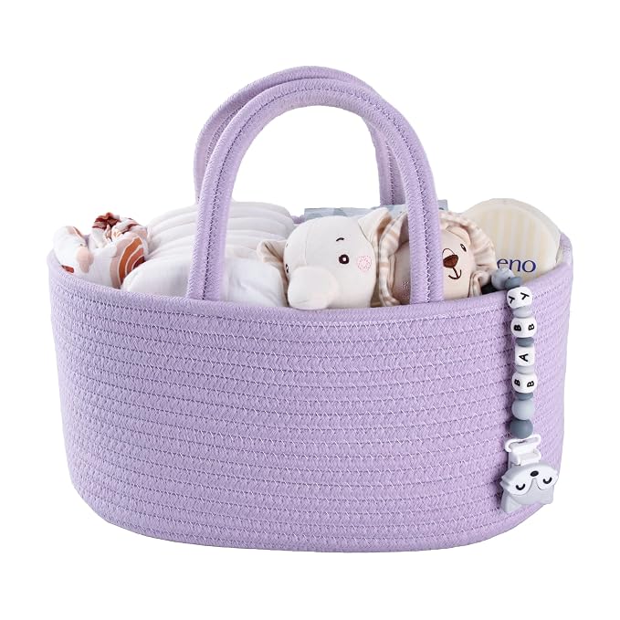 Baby Diaper Caddy Organizer Cotton Rope Nursery Storage Bin Basket Portable by XUANGUO
