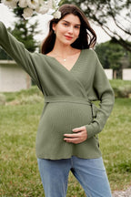 OUGES Womens Soft Cotton Blend Maternity Sweater Wrap V Neck Long Sleeve V Back - Image 4