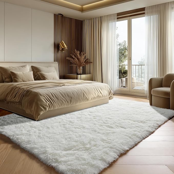 ONASAR Cream White Area Rugs for Bedroom Living Room, Washable Fluffy 4x6 - Image 4