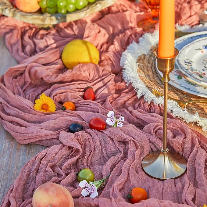 DOLOPL Dusty Rose Cheesecloth Table Runner 13.3ft Boho Gauze Cheese Cloth Table - Image 3