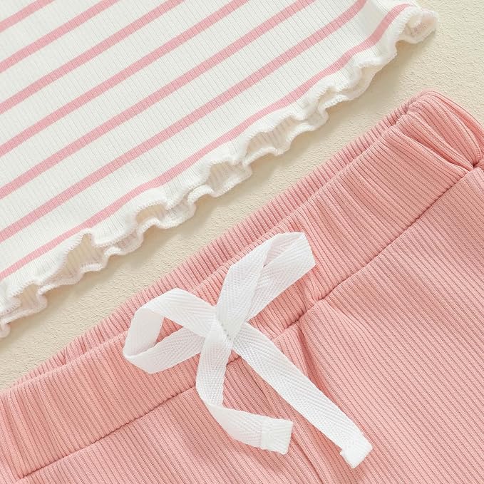 FOCUSNORM Toddler Baby Girl Outfits Ruffle Long Sleeve Striped Trim Tops + - Image 7
