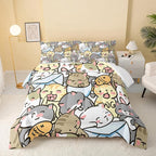QOOMO Kawaii Cat Comforter Queen Size, Cute Cat Comforter Set by QOOMOHOME