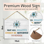 Evil Eye Decor Wooden Hanging Plaque, May All Negative Energy Be Returned to - Image 2
