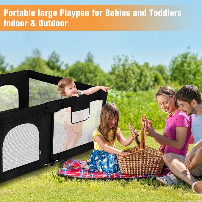 Foldable Baby Playpen with Gate, Extra Large Collapsible Play Yard - Image 4